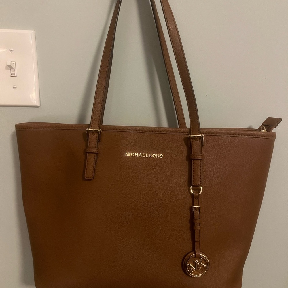 Michael Kors Brown Saffiano Leather Tote with Gold Hardware
